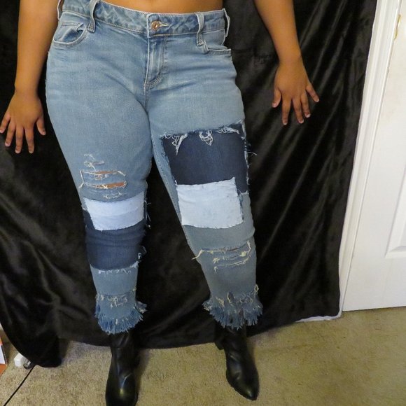 Custom Cut Denim Jean with Patches - Picture 5 of 5